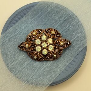 Vintage Sarah Coventry Gold Tone and White Brooch